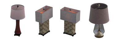 Beyaz arkaplanda izole edilmiş 3D masa lambaları koleksiyonu