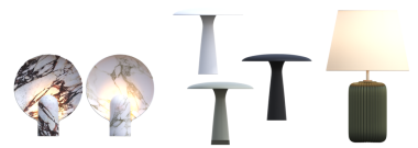 Beyaz arkaplanda izole edilmiş 3D masa lambaları koleksiyonu