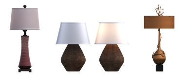 Beyaz arkaplanda izole edilmiş 3D masa lambaları koleksiyonu