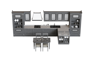 Modern mutfak beyaz arka planda izole edilmiş, ev mobilyası, 3 boyutlu illüstrasyon, cg canlandırma
