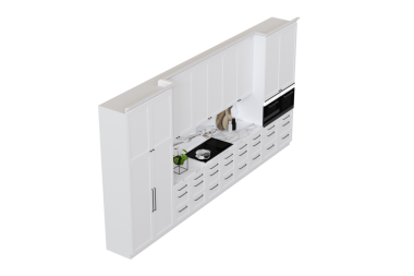 Modern mutfak beyaz arka planda izole edilmiş, ev mobilyası, 3 boyutlu illüstrasyon, cg canlandırma