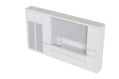 Modern mutfak beyaz arka planda izole edilmiş, ev mobilyası, 3 boyutlu illüstrasyon, cg canlandırma