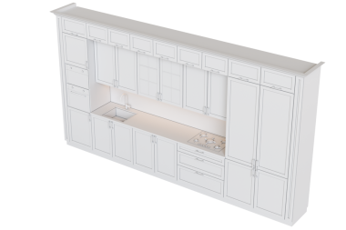 Modern mutfak beyaz arka planda izole edilmiş, ev mobilyası, 3 boyutlu illüstrasyon, cg canlandırma