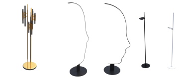 Beyaz arkaplanda izole edilmiş zemin lambaları dizisi, 3 boyutlu görüntüleme 