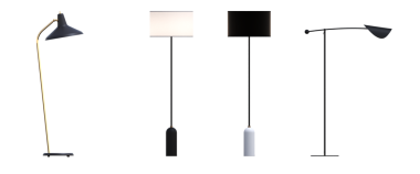 Beyaz arkaplanda izole edilmiş zemin lambaları dizisi, 3 boyutlu görüntüleme 