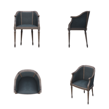 Sandalye seti, beyaz arka planda izole edilmiş 3 boyutlu gerçekçi mobilya tasarımı