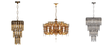 Tavandaki avize beyaz arka planda izole edilmiş, asılı lamba, kolye ışığı, 3 boyutlu illüstrasyon, cg canlandırma