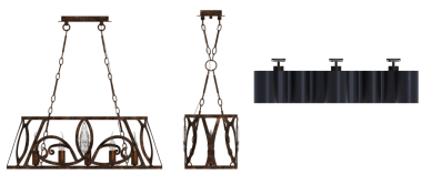 Tavandan sarkan avizeler beyaz arka planda izole edilmiş, üç boyutlu illüstrasyon.