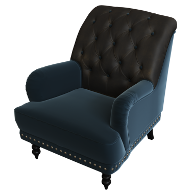 Koyu mavi koltuk beyaz arkaplanda izole edilmiş, 3D görüntüleme