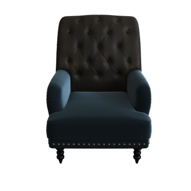 Koyu mavi koltuk beyaz arkaplanda izole edilmiş, 3D görüntüleme