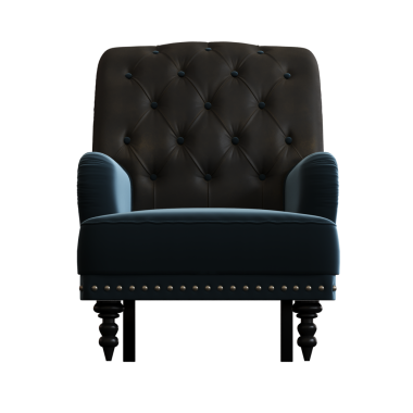 Koyu mavi koltuk beyaz arkaplanda izole edilmiş, 3D görüntüleme