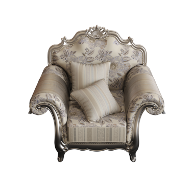 Beyaz arka planda izole edilmiş yastıklı bej koltuk, üç boyutlu görüntüleme