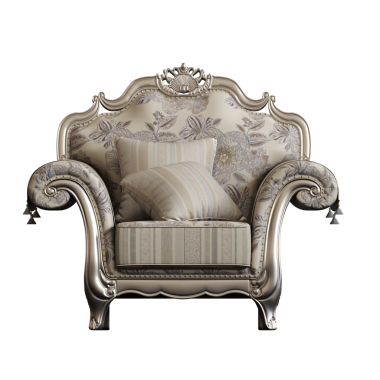 Beyaz arka planda izole edilmiş yastıklı bej koltuk, üç boyutlu görüntüleme