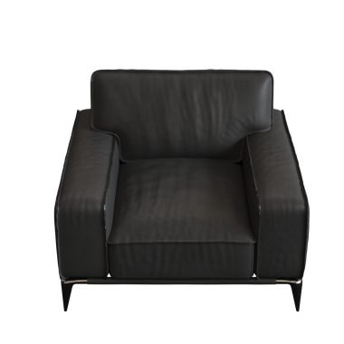 Beyaz arka planda siyah deri koltuk, 3 boyutlu görüntüleme