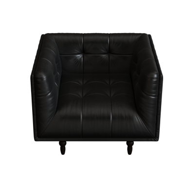 Beyaz arka planda siyah deri koltuk, 3 boyutlu görüntüleme