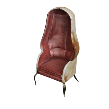 Beyaz arka planda izole edilmiş eski kahverengi koltuk, üç boyutlu görüntüleme