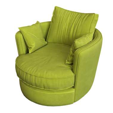 Beyaz arkaplanda izole edilmiş yeşil koltuk, 3 boyutlu görüntüleme