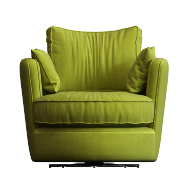 Beyaz arkaplanda izole edilmiş yeşil koltuk, 3 boyutlu görüntüleme