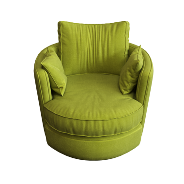 Beyaz arkaplanda izole edilmiş yeşil koltuk, 3 boyutlu görüntüleme