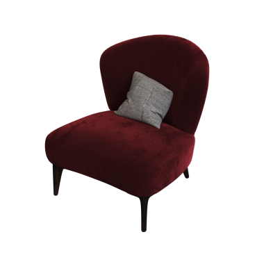 Beyaz arka planda izole edilmiş gri yastıklı bordo renkli koltuk.