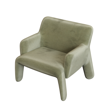 Beyaz arkaplanda izole edilmiş yeşil koltuk, 3 boyutlu görüntüleme