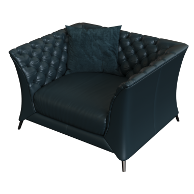 Beyaz arka planda siyah deri koltuk, 3 boyutlu görüntüleme