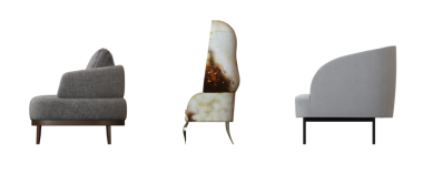 Koltuk seti, beyaz arkaplandaki mobilyaların gerçekçi 3D yansıması 