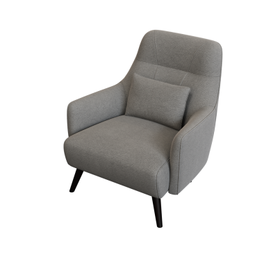 Beyaz arka planda yastıklı gri koltuk, üç boyutlu görüntüleme