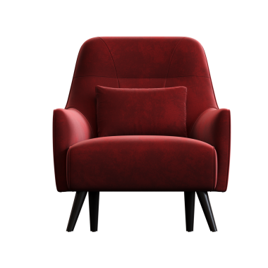 Beyaz arkaplanda izole edilmiş kırmızı koltuk, 3 boyutlu görüntüleme