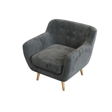 Beyaz arkaplanda izole edilmiş gri koltuk, 3 boyutlu görüntüleme