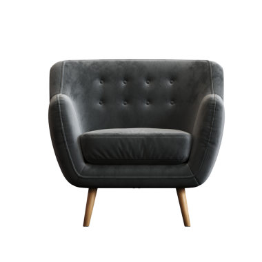 Beyaz arkaplanda izole edilmiş gri koltuk, 3 boyutlu görüntüleme