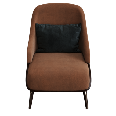 Beyaz arka planda yastıklı kahverengi koltuk, üç boyutlu görüntüleme