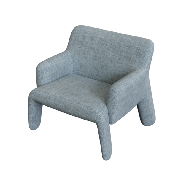 Beyaz arkaplanda izole edilmiş gri koltuk, 3 boyutlu görüntüleme