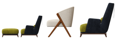 Koltuk seti, beyaz arkaplandaki mobilyaların gerçekçi 3D yansıması 