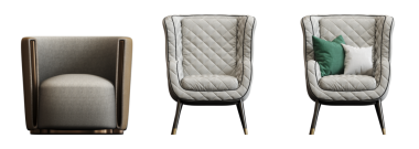 Koltuk seti, beyaz arkaplandaki mobilyaların gerçekçi 3D yansıması 