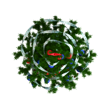 Süslü Noel ağacının üst görünümü, 3D görüntüsü beyaz arkaplanda izole edilmiş