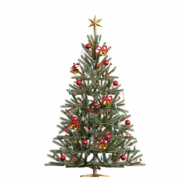 Dekorasyonlu Noel ağacı beyaz arka planda izole edilmiş