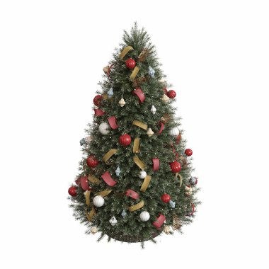 Dekorasyonlu Noel ağacı beyaz arka planda izole edilmiş