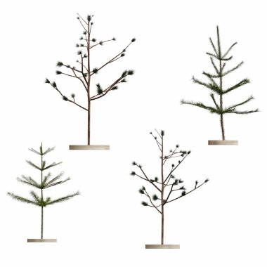 Beyaz arkaplanda noel ağaçlarının siluetleri