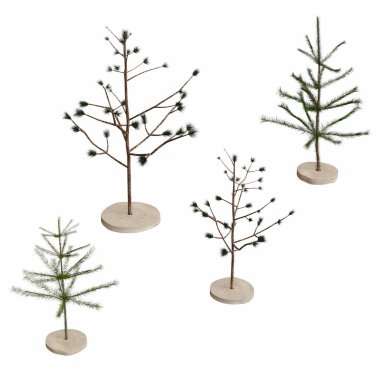 Beyaz arkaplanda noel ağaçlarının siluetleri