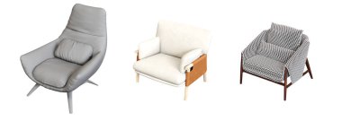 Koltuk koleksiyonu, mobilyaların gerçekçi 3D sunumu