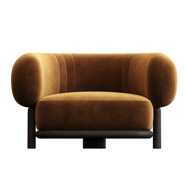 Kahverengi koltuk beyaz arkaplanda izole edilmiş, 3D görüntüleme