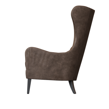 Koyu kahverengi koltuk beyaz arkaplanda izole edilmiş, 3D görüntüleme