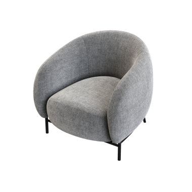 Beyaz arkaplanda izole edilmiş gri koltuk, 3 boyutlu görüntüleme