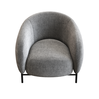 Beyaz arkaplanda izole edilmiş gri koltuk, 3 boyutlu görüntüleme