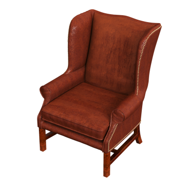 Koyu kırmızı koltuk beyaz arkaplanda izole edilmiş, 3D görüntüleme