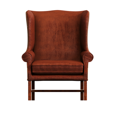 Koyu kırmızı koltuk beyaz arkaplanda izole edilmiş, 3D görüntüleme