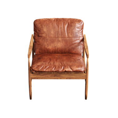 Kahverengi deri koltuk beyaz arka planda izole edilmiş, 3D görüntüleme