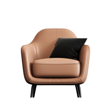 Kahverengi deri koltuk. Yastık beyaz arka planda izole edilmiş. 3 boyutlu.