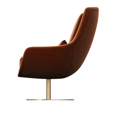 Beyaz arka planda yastıklı kahverengi koltuk, üç boyutlu görüntüleme